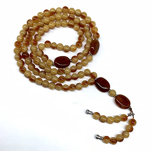 -8MM -99 Beads Necklace DHIKR TASBIH Collection- Imitation Acrylic Muslim Beads-Tesbih-Tasbih-Tasbeeh-Misbaha-Masbaha-Subha-Sebha (Honey-1) - color: Honey-1