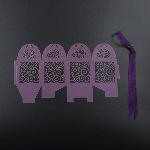KPOSIYA 70 Pack Wedding Favor Boxes Laser Cut Boxes Party Favor Box Small Gift Boxes Lace Candy Boxes for Wedding Bridal Shower Baby Shower Birthday Party Anniverary with Ribbons (Purple, 70) - color: Purple 70