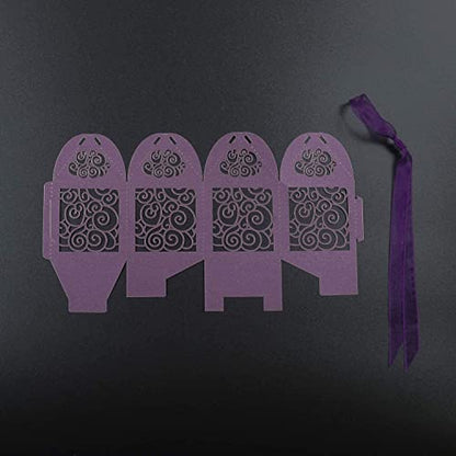 KPOSIYA 70 Pack Wedding Favor Boxes Laser Cut Boxes Party Favor Box Small Gift Boxes Lace Candy Boxes for Wedding Bridal Shower Baby Shower Birthday Party Anniverary with Ribbons (Purple, 70) - color: Purple 70