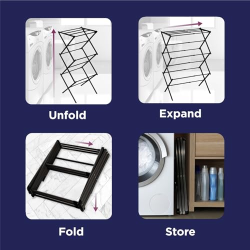 Black+Decker 3 Tier Expandable Collapsing Foldable Laundry Rack for Air Drying Clothing, Space Saving Heavy Duty Lightweight Metal Drying Rack, Black - color: Black