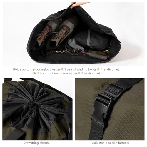BASSDASH Wader Bag Foldable with Changing Mat Shoulder Strap Handles Mesh Boot Storage for Fishing Travel Hunting Hiking 27.9”L x 5.9”W x 17.7”H FP08