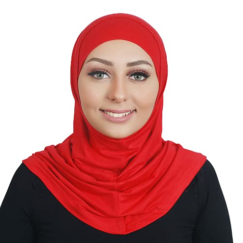 AL AMIRA Cotton Hijab 2 Piece Head Scarf for Women Hood & Tube Cap Set - color: Red