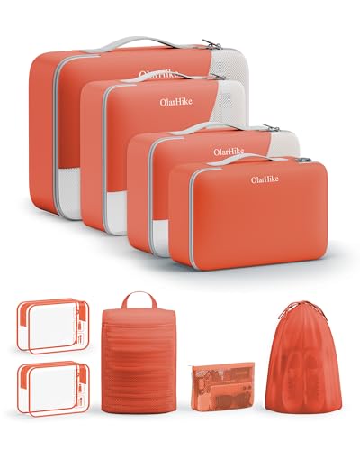 OlarHike Packing Cubes for Travel,Gifts for Women Mom,Anti-Tearing Suitcase Organizer for Luggage with Shoe & Hanging Toiletry Bag,Vacation Essentials & Accessories for Cruise Ship,11 Set,Orange - color: 17 Orange