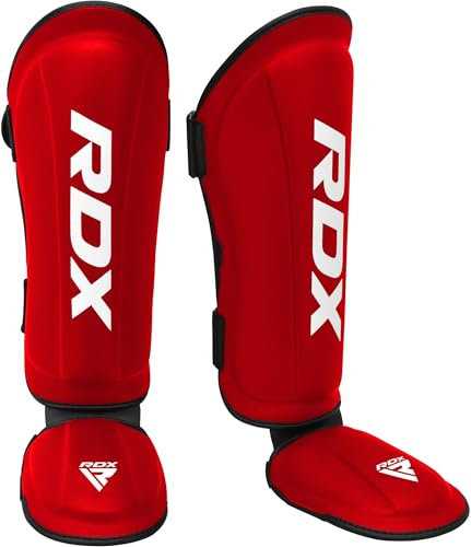 RDX Shin Guards Kickboxing Muay Thai, SATRA SMMAF Approved, Premium Maya Hide Leather, Leg Instep Protection Pads, MMA Martial Arts Kicking Sparring Training Gear, BJJ Karate Boxing Taekwondo, Black - color: Red, size: Small
