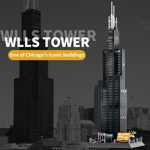CAXIMSY Willis Tower Chicago Architecture Model Building Blocks Sets The Office Landmarks Skyline Set Toys Collection for Kids Adults 1241Pcs - style: Willis Tower Model