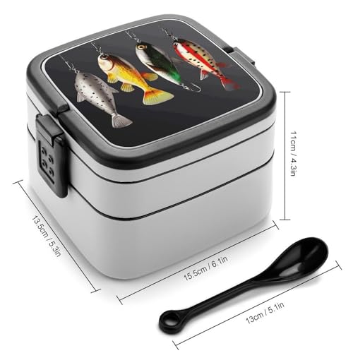 Various Type of Fishing Baits Lunch Box Snack Containers with Lids, 2 Compartment Snackle Box Container, Leak-Proof Reusable Food Storage Container for Travel, Meal Prep, Camping, 1000ml