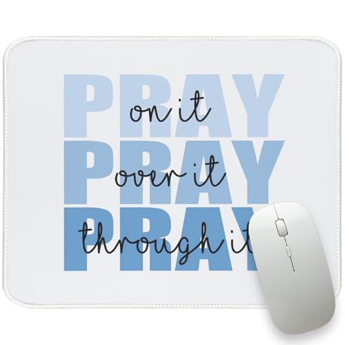 Blue Christian Mouse Pad Bible Verses Small Mouse Pads for Desk, Religious Computer Mousepad Cute Jesus Mousepads for Office Scripture Church Gifts for Women Girls 10.2x8.2 - color: Blue Pray on it, size: 10.2L x 8.2W inches