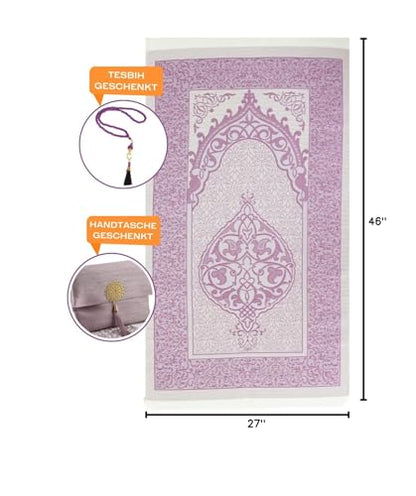 Prien Muslim Prayer Rug with Tasbih and Portable Bag, Muslim Gift for Women Men, Mubarak Islamic Box, Soft Mat Islam Gifts Set, Turkish Sajadah for Ramadan, Eid, Hajj, Travel, Pray (Lilac) - color: Lilac
