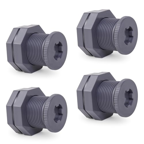ChillWaves PVC Bulkhead Fitting 3/4" Double Thread Connector Adapter with Plugs for Water Tank, Aquariums, Rain barrels(4-PACK) - size: 3/4 INCH, style: Bulkhead Fitting + Plug