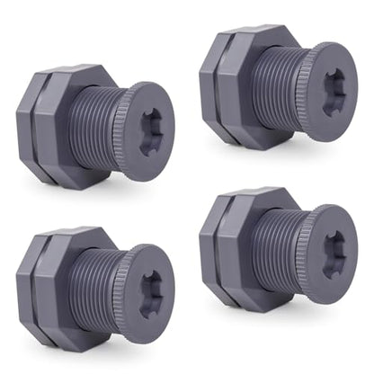 ChillWaves PVC Bulkhead Fitting 1" Double Thread Connector Adapter with Plugs for Water Tank, Aquariums, Rain barrels(4-PACK) - size: 1 Inch, style: Bulkhead Fitting + Plug