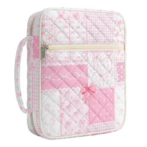 WOBAGMEN Bible Cover Case for Women,Large Bible Tote Bags Organizer Quilted Carrying Case for Girls,Bible Study Supplies Accessories Christian Gifts for Women (Pink Bow Pin, M) - color: Pink Bow Pin, size: M