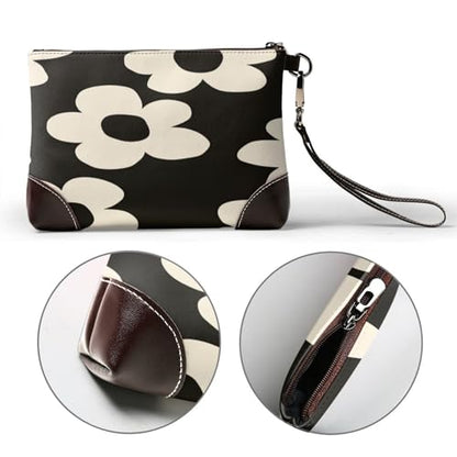 Leather Clutch Purse for Women, Large Capacity Wristlet Wallet with Removable Strap, Zip Handbag - color: Flower Pattern