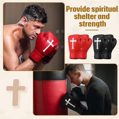 2 Pairs 12 oz Christian Boxing Gloves for Men & Women Cross Religious Boxing Gloves for Beginners & Kids Red Black Lightweight Shockproof Mitts for Training & Practice