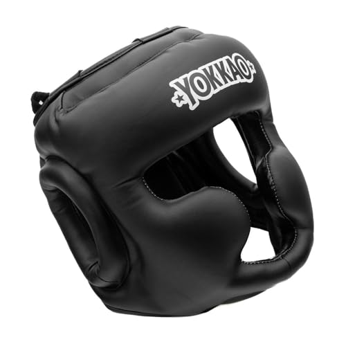 YOKKAO Premium Head Guard | Handmade Genuine Leather Headgear | Ideal for Muay Thai, Boxing, Kickboxing Sparring, Hard Training & Professional Competitions - color: Black Training, size: X-Large