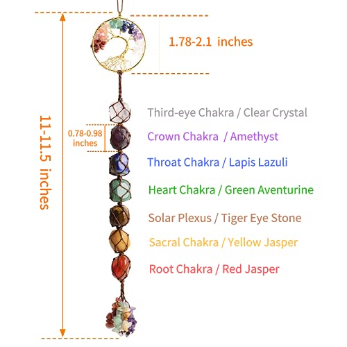 7 Chakras Stones Healing Crystals Tree of Life Wall Hanger Tumbled Gemstones Meditation Hanging Ornament Christmas Tree Memorial Hanging Pendant - color: A-style 2