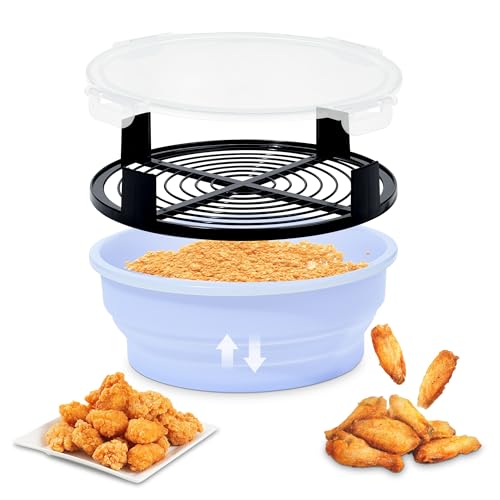 Collapsible Batter Bowl - Breading Bowl Shaker with Lid , Light Blue - color: Light Blue