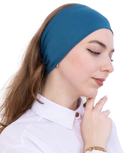 Prien Women Cotton Hijab Cap, Stretchy Head Cover, Pre-Sewn Inner Muslim Scarf Undercap, Non Slip Headband for Daily Wear - color: Turquoise