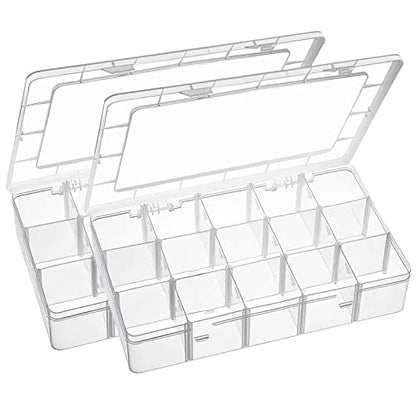 Exptolii 15 Large Grids Plastic Organizer Box with Dividers, 2 Pack Clear Compartment Container Storage for Washi Tapes Beads Crafts Jewelry Fishing Tackles, Size 11 x 6.3 x 2.2 in - size: 2x Large 15 Grids