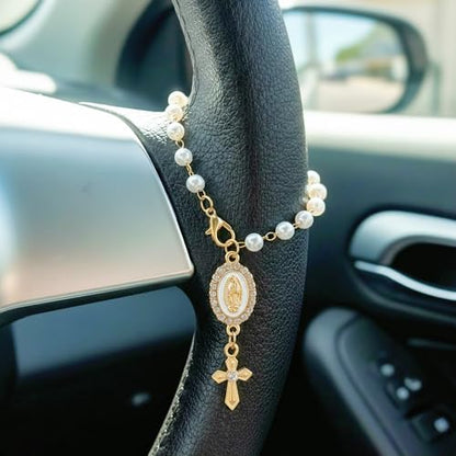 Steering Wheel Charm Cross Car Rosary for Rearview Mirror, Catholic Gift - style: B