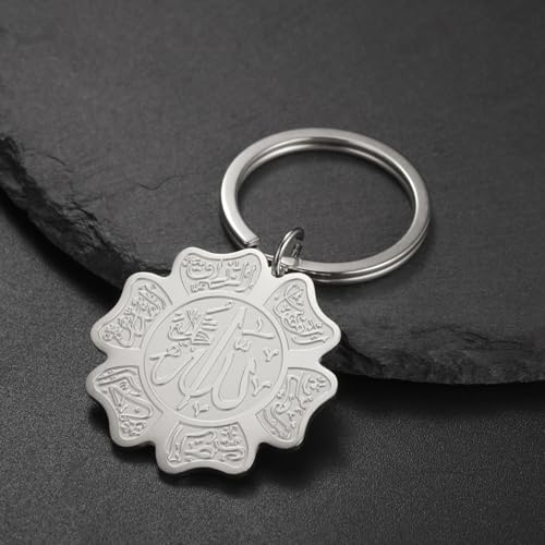 Islamic Ayatul Kursi Keychain Muslim Allah Pendant Arabic Calligraphy Allah Amulet Religious Jewelry Eid Ramadan Gift - color: Ayatul Kursi Allah Keychain Silver