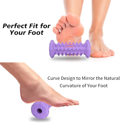 Purple Foot Massager Roller for Plantar Fasciitis, Arch & Heel Pain Relief | Includes Foot Roller, lacrosse and spiky massage balls for deep tissue trigger point muscle therapy and neuropathy relief - color: Purple Combination