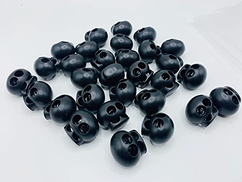 30pcs Black Spring Cord Lock End Stopper Double Hole Elastic Cord Adjuster Fastener Slider Suit for Drawstrings Shoelaces Clothing Bags Paracord Elastic Bungee Cord Rope