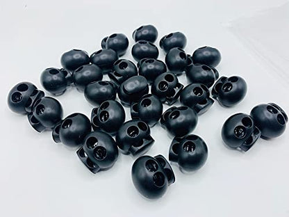 30pcs Black Spring Cord Lock End Stopper Double Hole Elastic Cord Adjuster Fastener Slider Suit for Drawstrings Shoelaces Clothing Bags Paracord Elastic Bungee Cord Rope