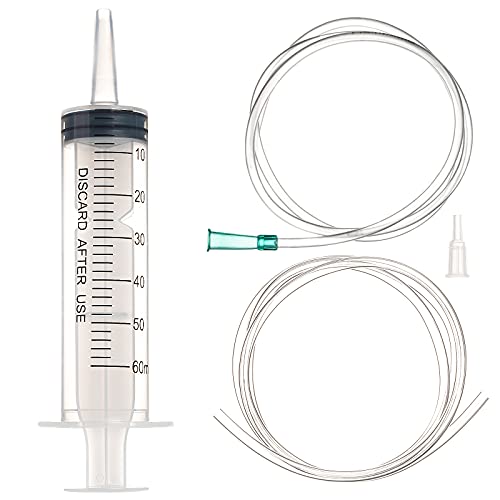 60ml/cc Syringes with Tube 40 Inch Handy Plastic Tubing and Adapter Tip | for Liquid, Refilling Measuring, Dispensing Watering, Plant Irrigation, Feeding Pets, Oil or Glue Applicator - size: 60ML/CC