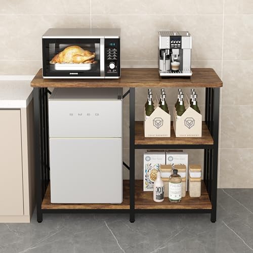 4-Tier Kitchen Baker's Rack, Mini Fridge & Microwave Oven Stand Table, 5 Tiers Coffee Bar Table, 20-29-37 Gallon Fish Tank Stand, Kitchen Organizer Shelf for Spices/Utensils Foods（Rustic Brown）