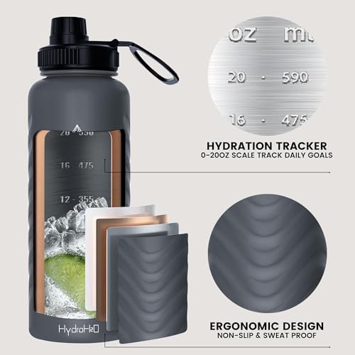 32oz Stainless Steel Insulated Water Bottle, 48H Ice Cold & 24H Hot, Leak-Proof Wide Mouth Lids (Straw & Spout), BPA-Free Bottles, Mens Water Bottle for Gym, Hiking, Travel - Grey - color: Gray, size: 32 Ounces