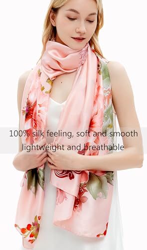 Women Silk Scarves Long Satin Lightweight Outdoor Shawl Wraps Printed Head Scarf 70''X35'' - color: 101-pink