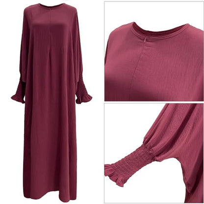 khalat Womens Muslim Prayer Dress Front Zipper Kaftan Islamic Robe Modest Solid Abayas for Women Muslim - color: Dark Red
