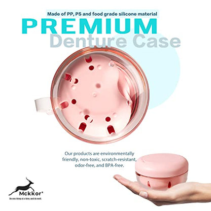 Denture Case, Definitely No-Leak Denture Bath Box for Traveling Perfectly, Denture Cup with Strainer & Mirror(Pink) - color: Pink