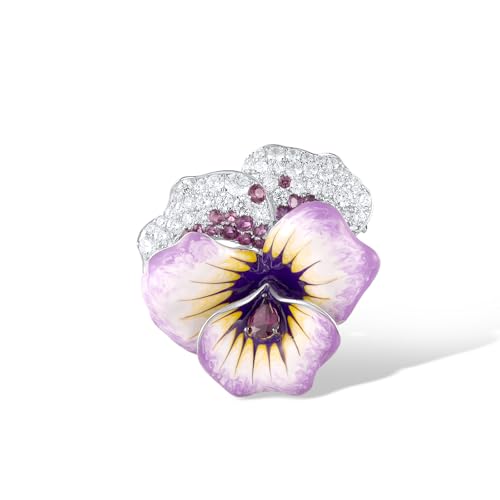 Santuzza 925 Sterling Silver Enamel Brooch Pin for Women - color: [D]Orchid-Purple
