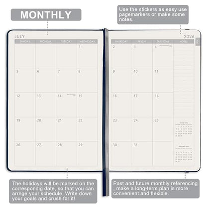 Artfan Planner 2026-2027 - Academic Planner 2026-2027, Jul. 2026 - Jun. 2027, 12-Months Weekly and Monthly, 5.75" x 8.25", Saffiano Leather with Thick Paper, Back Pocket with Notes Pages - Navy Blue - color: Sky Blue D
