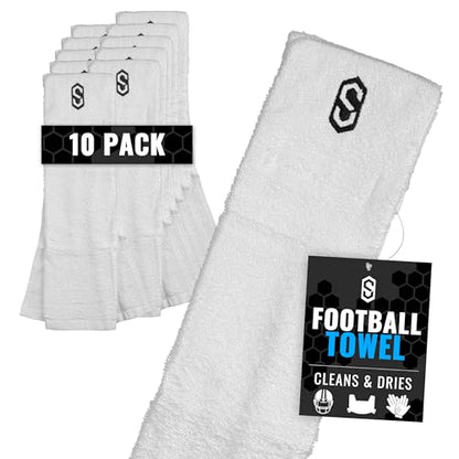 Sports Unlimited Xtra Soft Football Towel with Hook and Loop Closure to Clean Visor and Gloves - color: White, 10 Pack