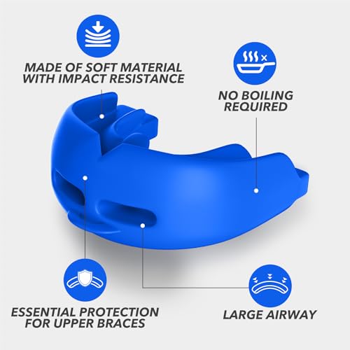 Mouth Guard Sports Youth Adult,Mouth Guard for Braces Soft,No Boiling - color: Dark Blue/Strapped
