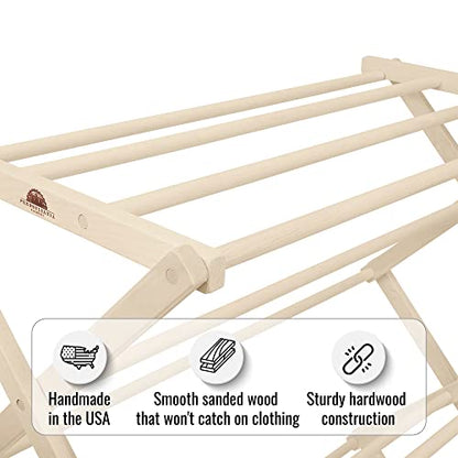 Pennsylvania Woodworks Premium American Maple Clothes Drying Rack - Handcrafted in Pennsylvania - Solid Wood Construction, Collapsible, Eco-Friendly Laundry Solution (Large) - color: Large | Flat Top