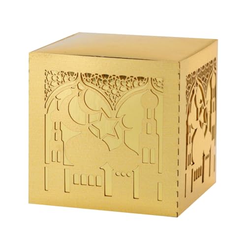 50 Pack Ramadan Treat Boxes, Islam Ramadan Party Candy Boxes, Ramadan Gift Boxes with Ribbons for Muslim Eid Party Supplies, Middle Eastern Festival Favor Boxes - color: Reflective gold