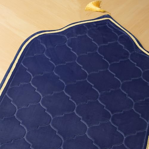Muslim Prayer Rug with Tasbih Prayer Beads, Soft Memory Foam Prayer Matt Islam, Padded Islamic Prayer Mat Thick for Men and Women, Janamaz, Sajadah (25.6" x 43.3", Navy Blue) - color: Navy Blue
