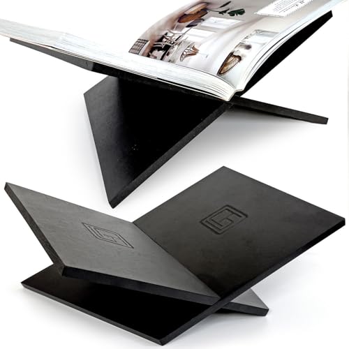 Strong Angled Modern Wood Book Stands for Display - Large Bookstand- 12.5" x 9.5" x 5.5" Wooden Bible Stand Display, Book Opener Holder - color: Black Wood, size: Large