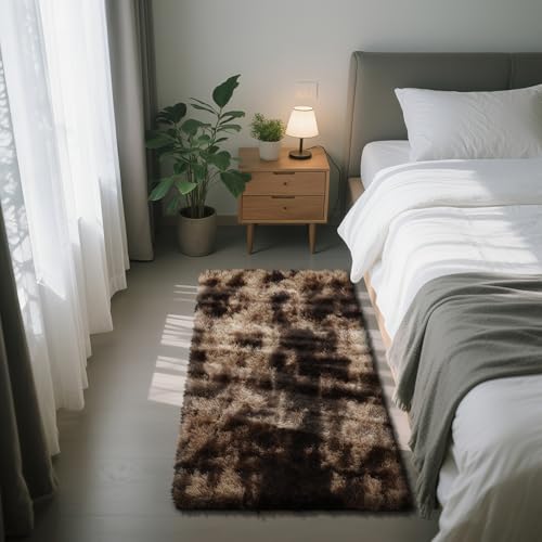 Fluffy Rug Shag Area Rug, Mottling Brown 2x4 Area Rugs for Bedroom, Small Bedside Rug, Soft Fluffy Shag Entryway Throw Rugs for Living Room Bedroom Room Home Decor - color: Mottling Beige, size: 2' x 4' (Rectangular)