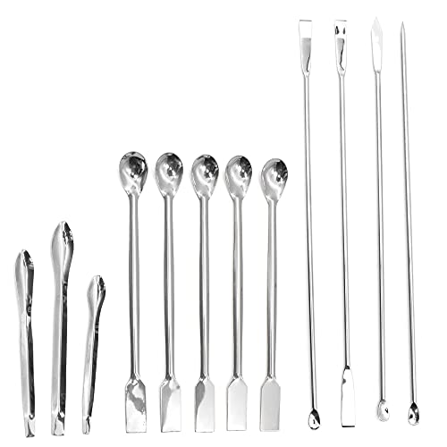 Laboratory Spoon Spatula Set - Long Handled Mixing & Measuring Equipment - Supplies for Labs, Sampling, Sculpting, Stirring, Making Makeup - Durable Stainless Steel - Set of 12 - size: 12 PC