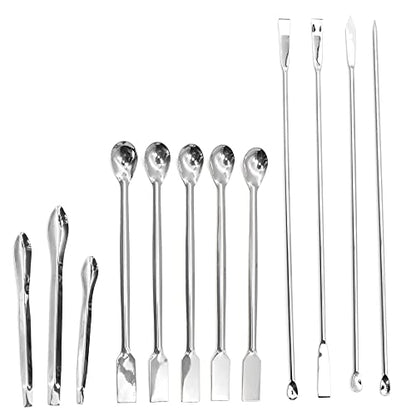 Laboratory Spoon Spatula Set - Long Handled Mixing & Measuring Equipment - Supplies for Labs, Sampling, Sculpting, Stirring, Making Makeup - Durable Stainless Steel - Set of 12 - size: 12 PC