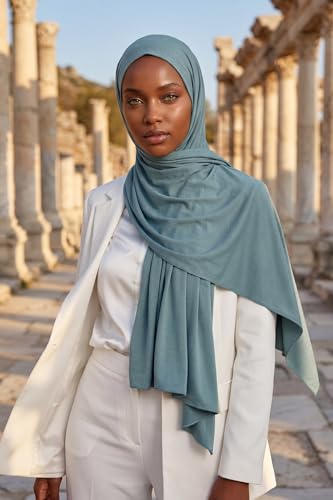 Aisha's Design Neck-Covering Practical Jersey Hijab with Built-In Ninja Bonnet - color: Dark Mint