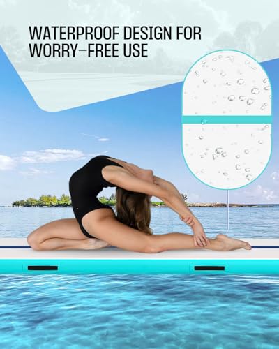 Inflatable Gymnastics Mat 10ft/ 13ft/ 16ft, 4 inches Thickness Gymnastic Mats with Electric Pump and Carry Bag for Kids Home Use Outdoor Training Yoga Cheerleading Gym Studio Backyard Park