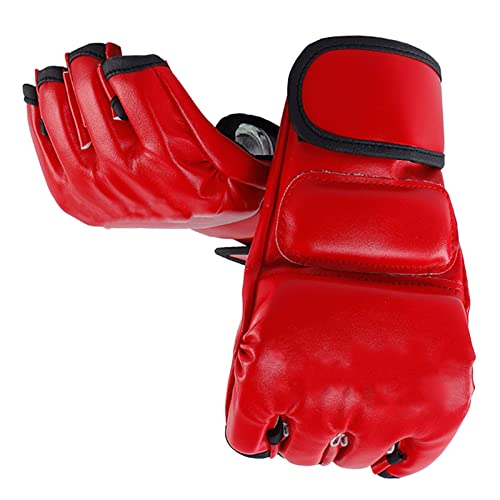 GOTOTOP MMA Gloves, PU Leather, Red | Half Finger Boxing Gloves, Open Palms, for Fighting