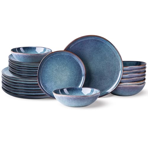 AmorArc Ceramic Dinnerware Sets for 8, 24Pcs Plates and Bowls Sets Dishes - color: Ceylon Blue, size: Service for 8(24Pcs)