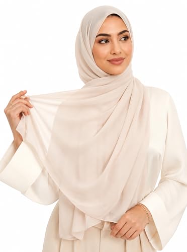 Women’s Chiffon Hijab Scarf - Heavyweight Solid Color Shawl & Wrap, Soft Breathable Headwrap for All Seasons - color: Mcgjxfs2604-beige