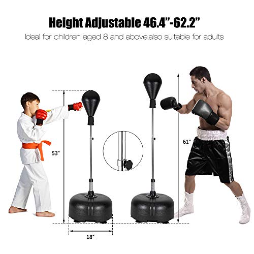 Reflex Bag, Freestanding Punching Bag with Stand, Speed Boxing Ball, Height Adjustable for Adults & Teens, Perfect for Stress Relief/Fitness/Punch Training at Home, Easy Assembly & Durable